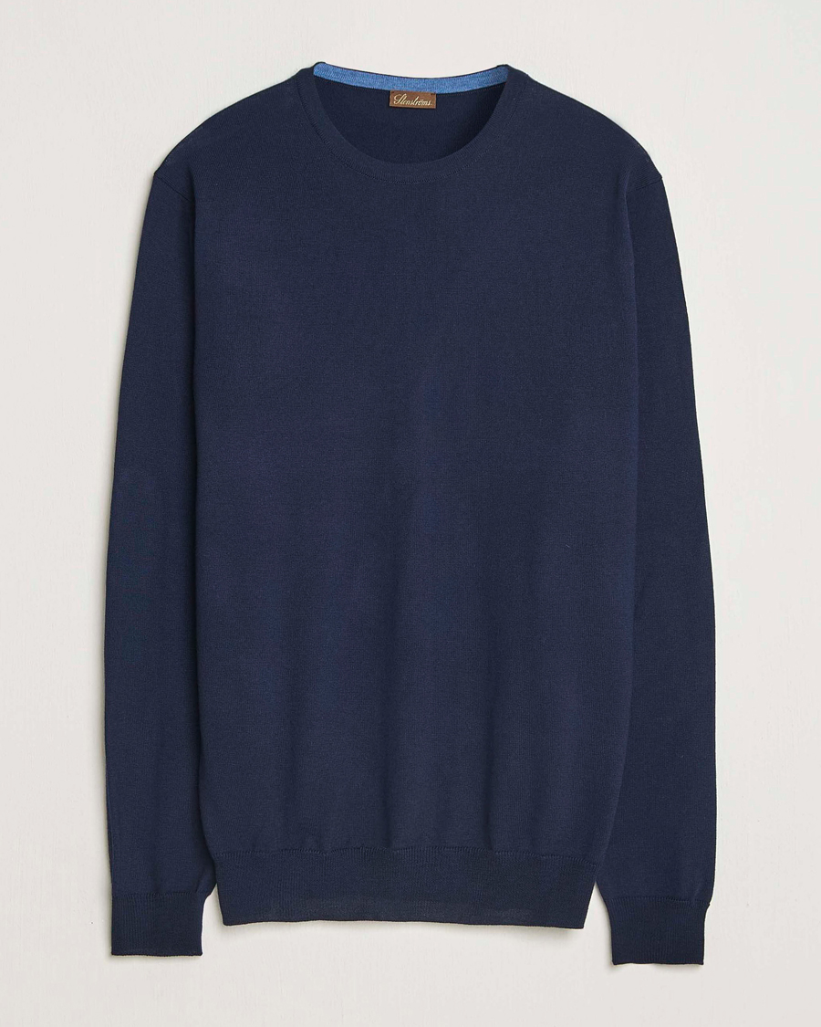 Men | Sweaters & Knitwear | Stenströms | Merino Patch Crew Neck Navy/Blue