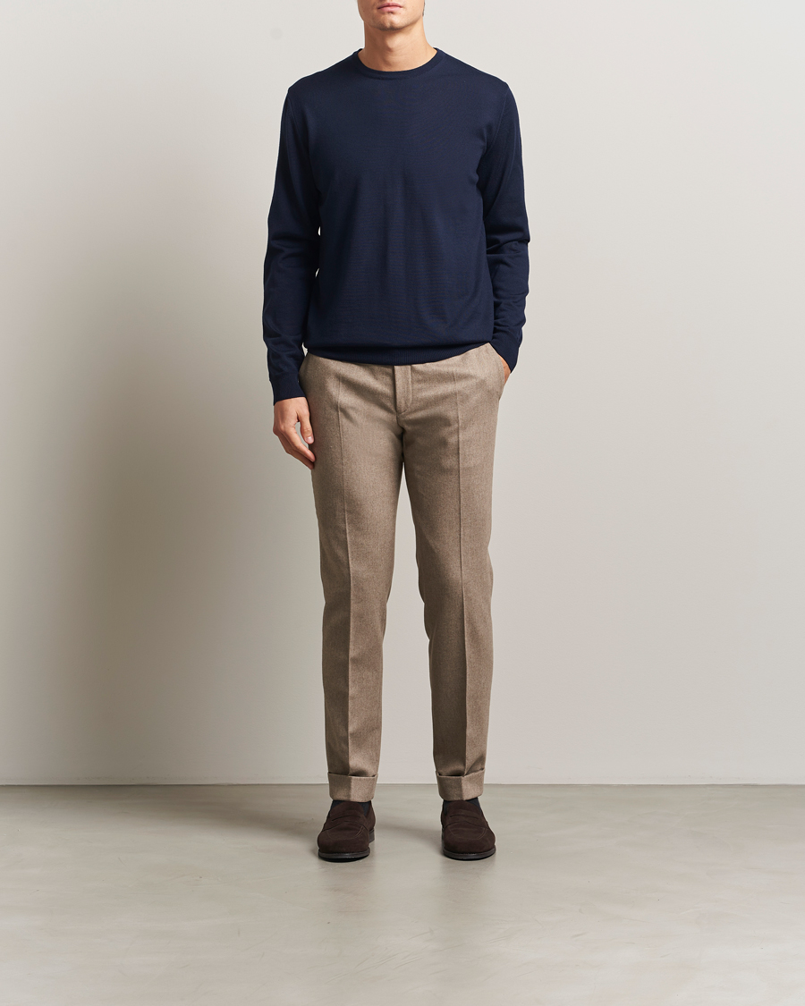 Men | Sweaters & Knitwear | Stenströms | Merino Patch Crew Neck Navy/Blue