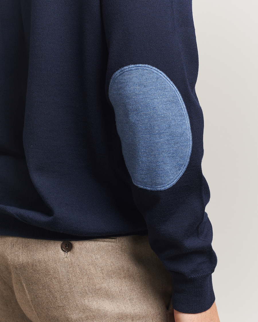 Men | Sweaters & Knitwear | Stenströms | Merino Patch Crew Neck Navy/Blue