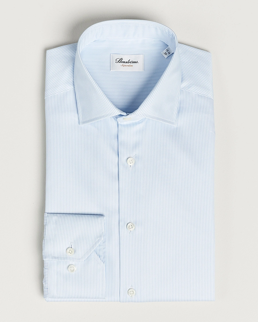 Men | Shirts | Stenströms | Superslim Cotton Twill Striped Shirt Blue/White