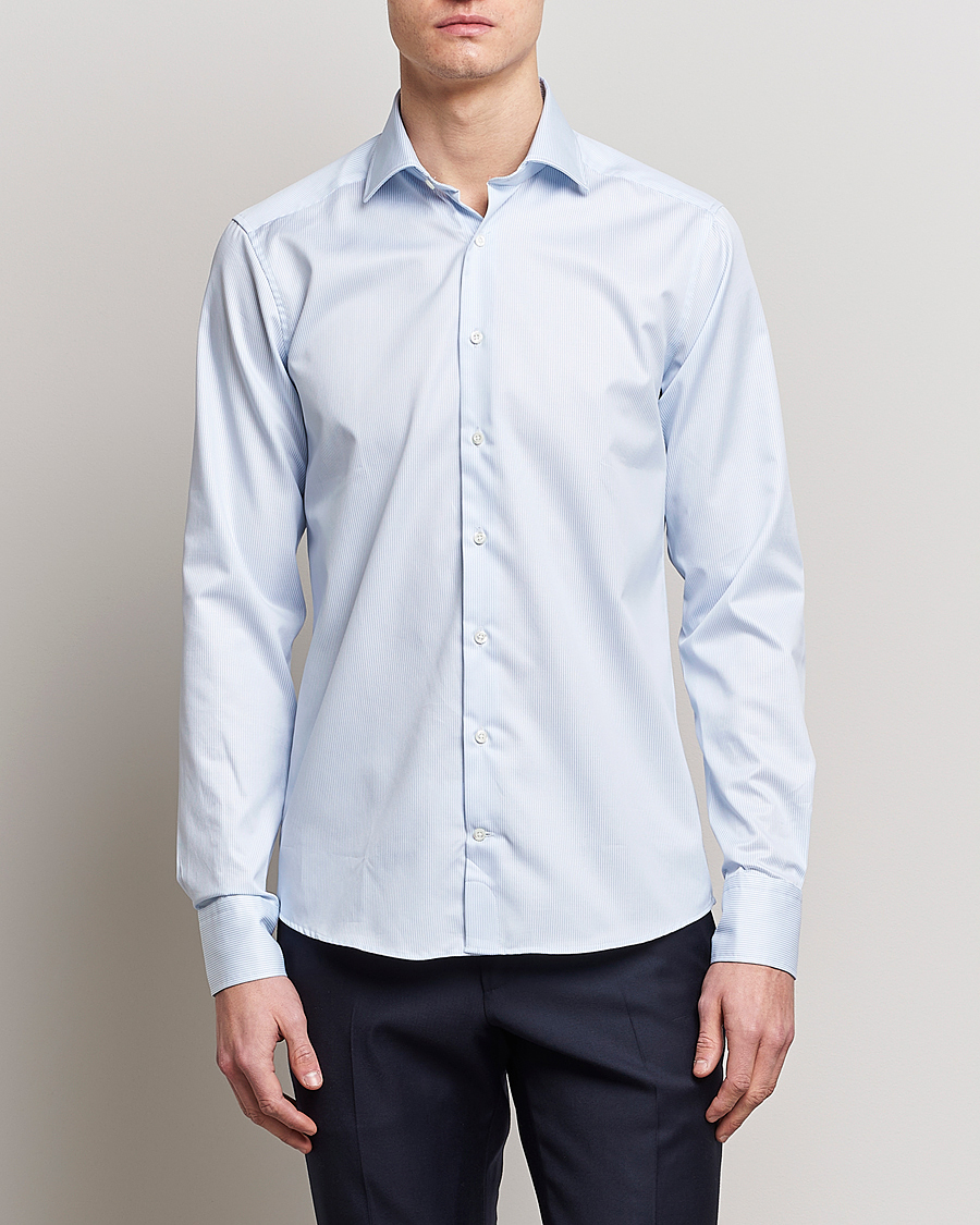 Men | Shirts | Stenströms | Superslim Cotton Twill Striped Shirt Blue/White