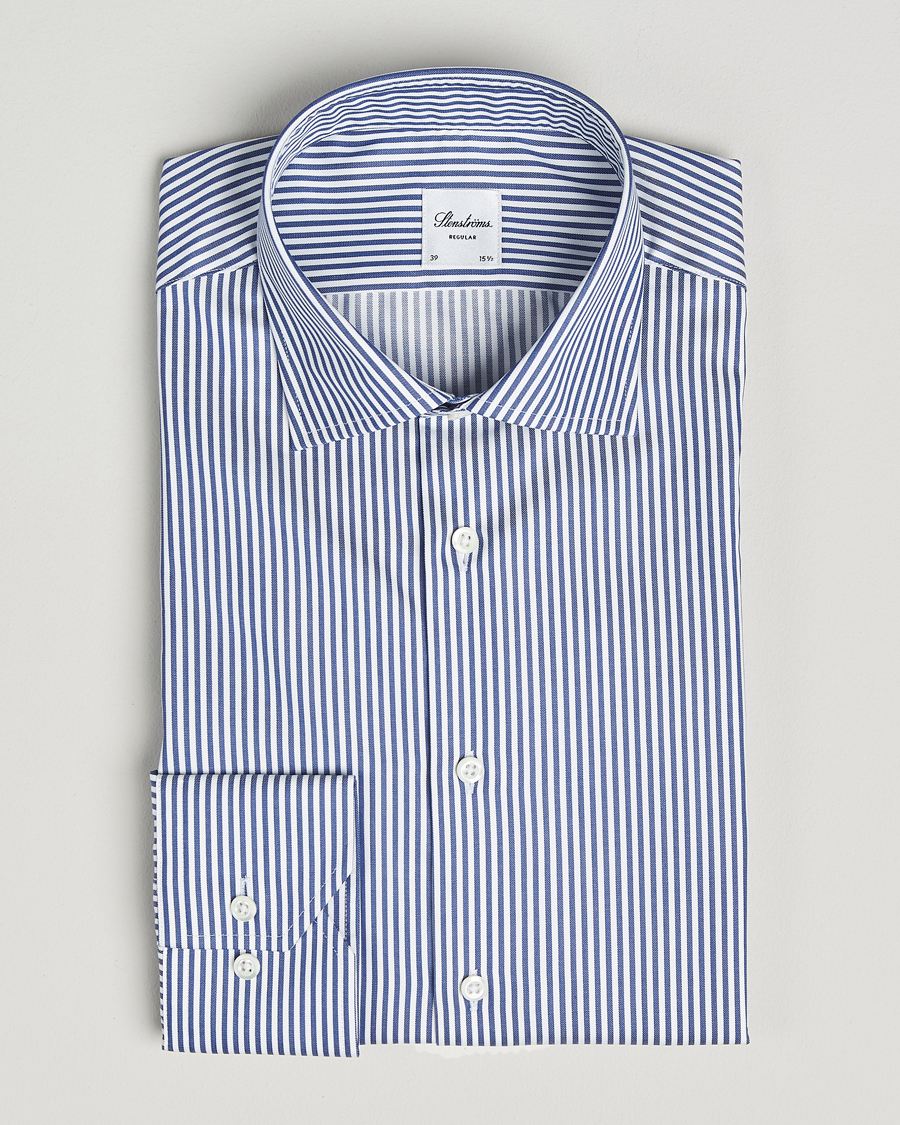 Men | Shirts | Stenströms | Regular Fit Striped Cut Away Shirt White/Blue