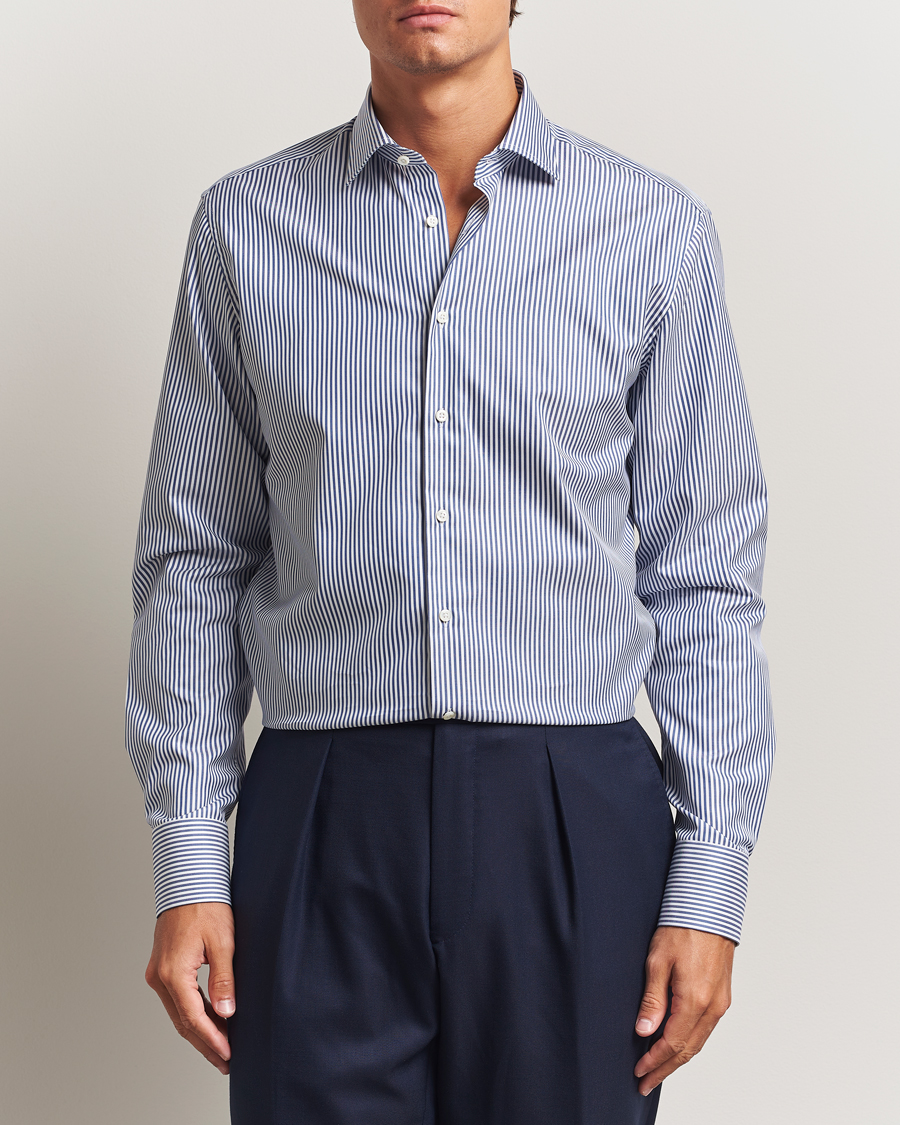 Men | Shirts | Stenströms | Regular Fit Striped Cut Away Shirt White/Blue