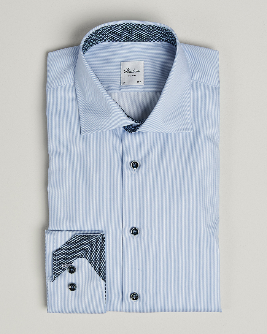 Men | Shirts | Stenströms | Regular Fit Contrast Cotton Shirt White/Blue