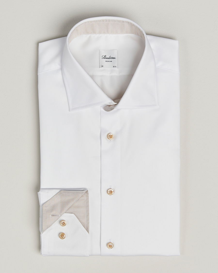 Men | Shirts | Stenströms | Regular Fit Contrast Cotton Shirt White
