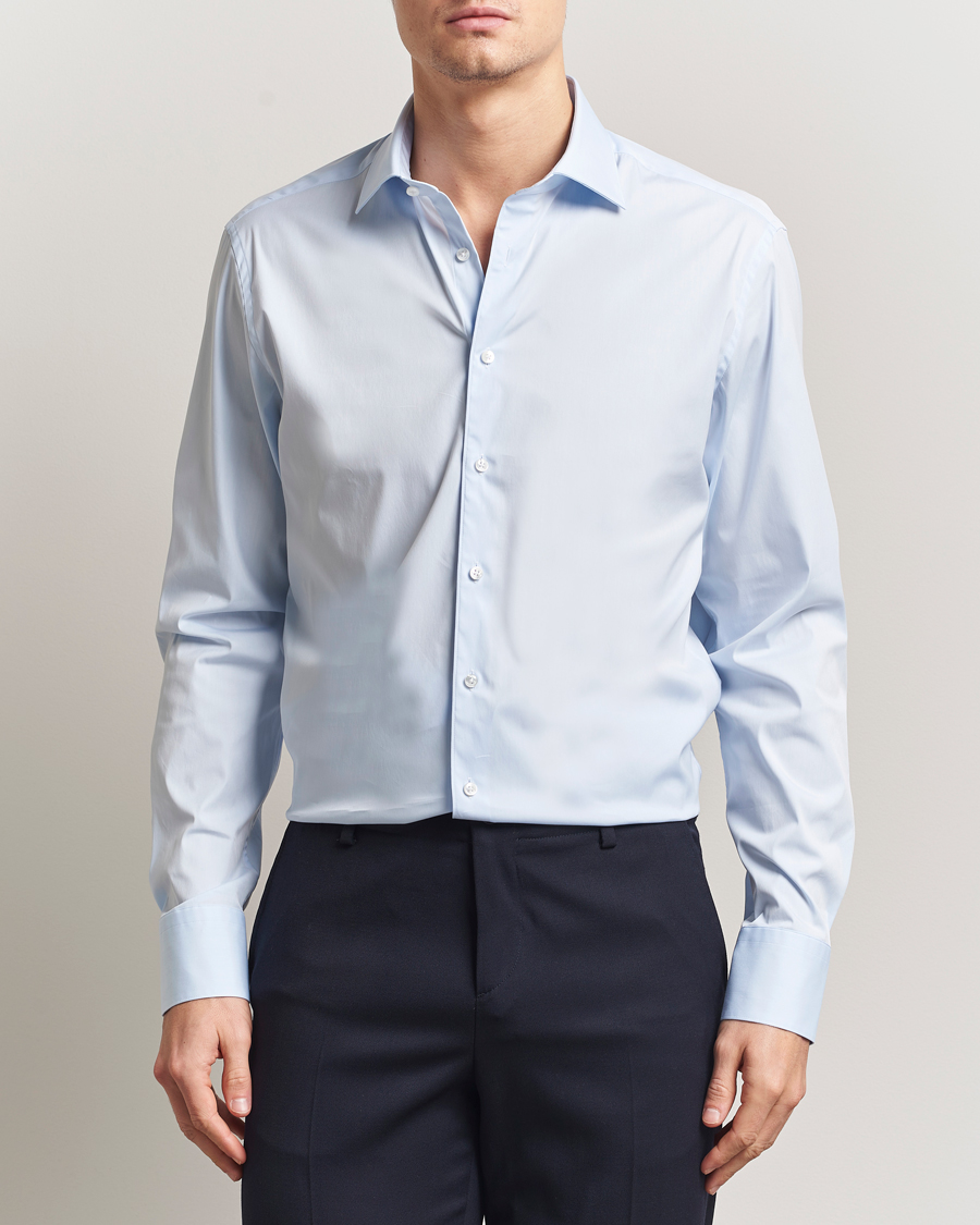 Men | Shirts | Stenströms | Regular Fit Cotton Stretch Shirt Light Blue