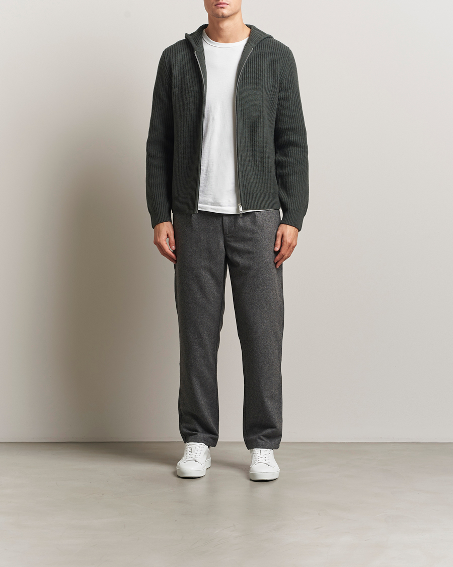 Men | Sweaters & Knitwear | Samsøe Samsøe | Isak Heavy Knitted Full Zip Hoodie Dark Evergreen