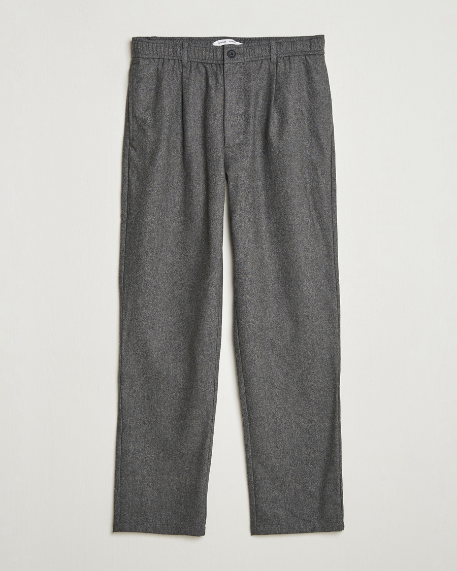 Men | Trousers | Samsøe Samsøe | Bertil Flannel Drawstring Trousers Dark Grey Melange