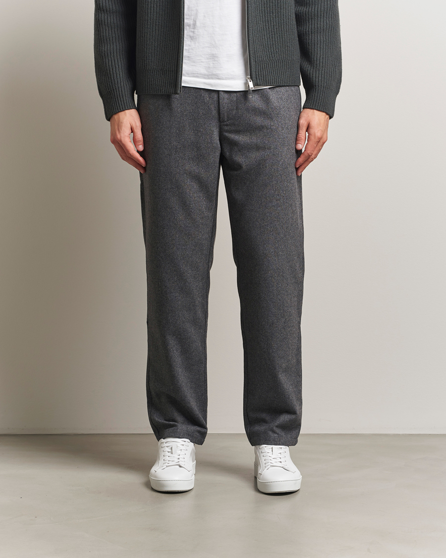 Men | Trousers | Samsøe Samsøe | Bertil Flannel Drawstring Trousers Dark Grey Melange