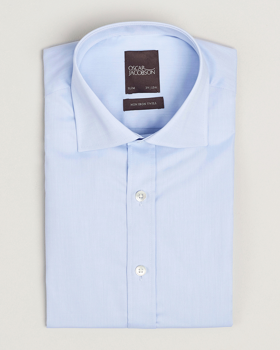 Men | Shirts | Oscar Jacobson | Slim Fit Cut Away Non Iron Twill Light Blue