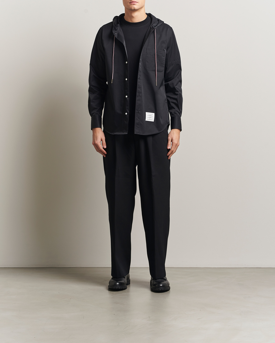 Thom Browne Long Sleeve Hooded Overshirt Black at CareOfCarl.com