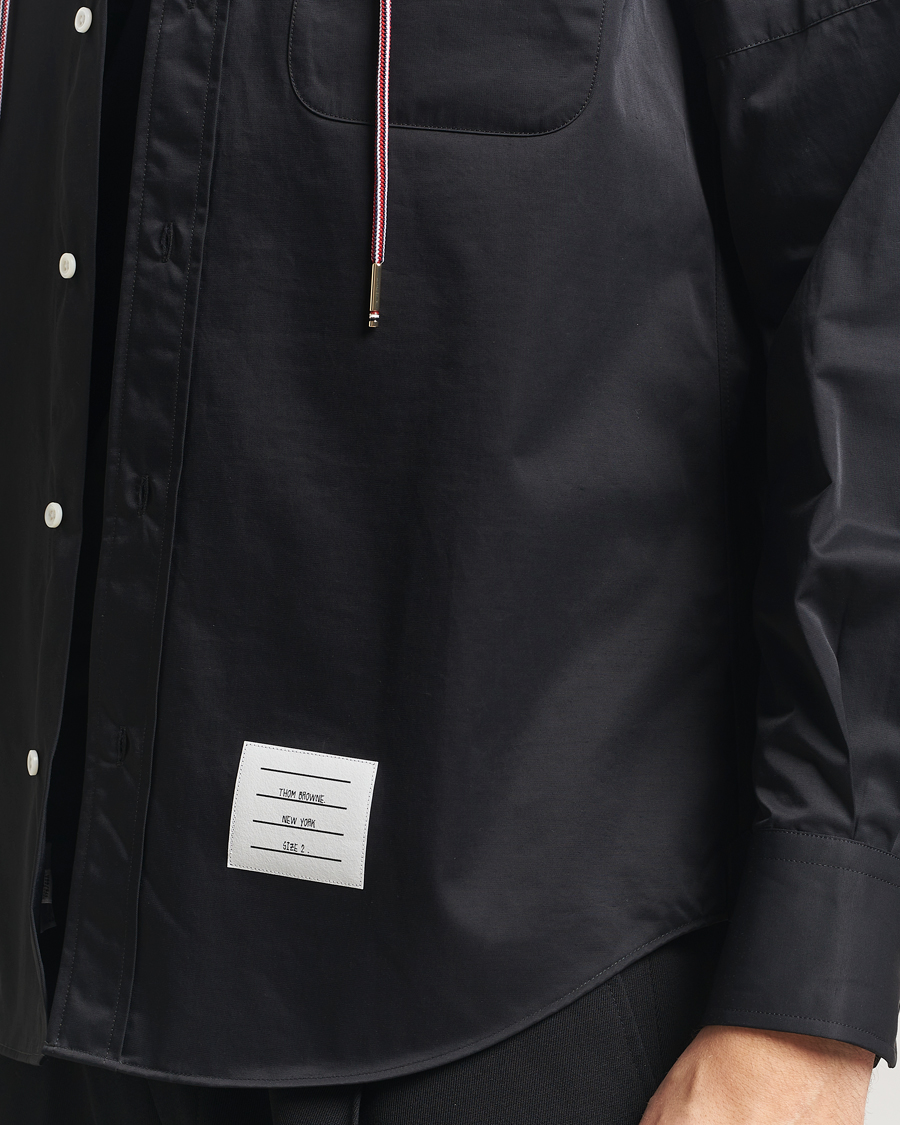 Thom Browne Long Sleeve Hooded Overshirt Black at CareOfCarl.com