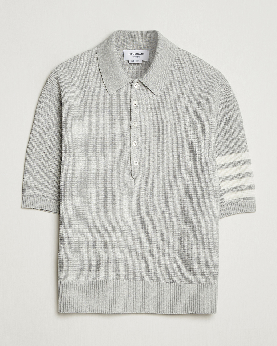 Men | Polo Shirts | Thom Browne | Textured 4 Bar Knitted Polo Light Grey
