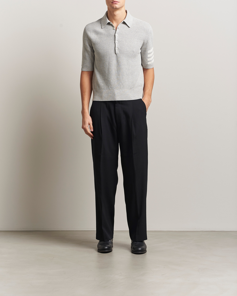 Men | Polo Shirts | Thom Browne | Textured 4 Bar Knitted Polo Light Grey
