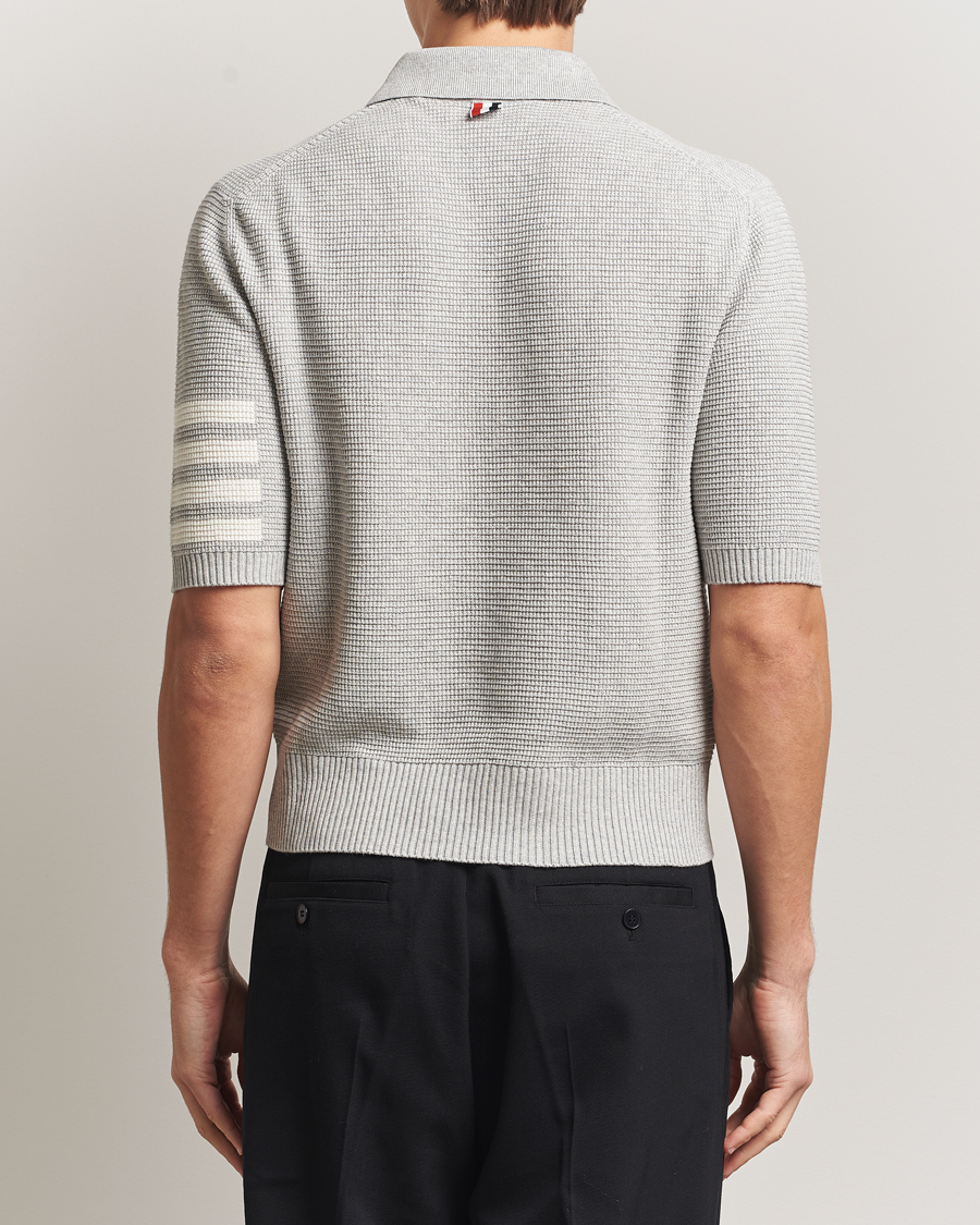 Men | Polo Shirts | Thom Browne | Textured 4 Bar Knitted Polo Light Grey