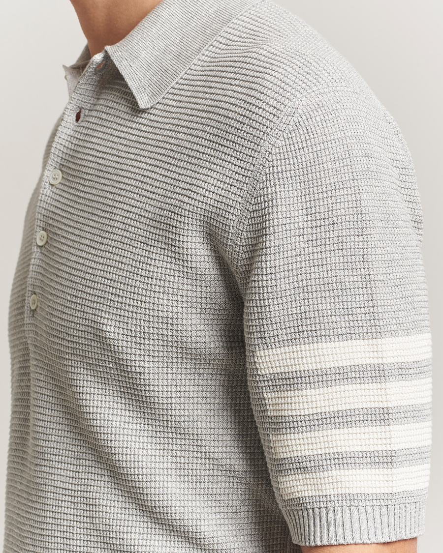 Men | Polo Shirts | Thom Browne | Textured 4 Bar Knitted Polo Light Grey