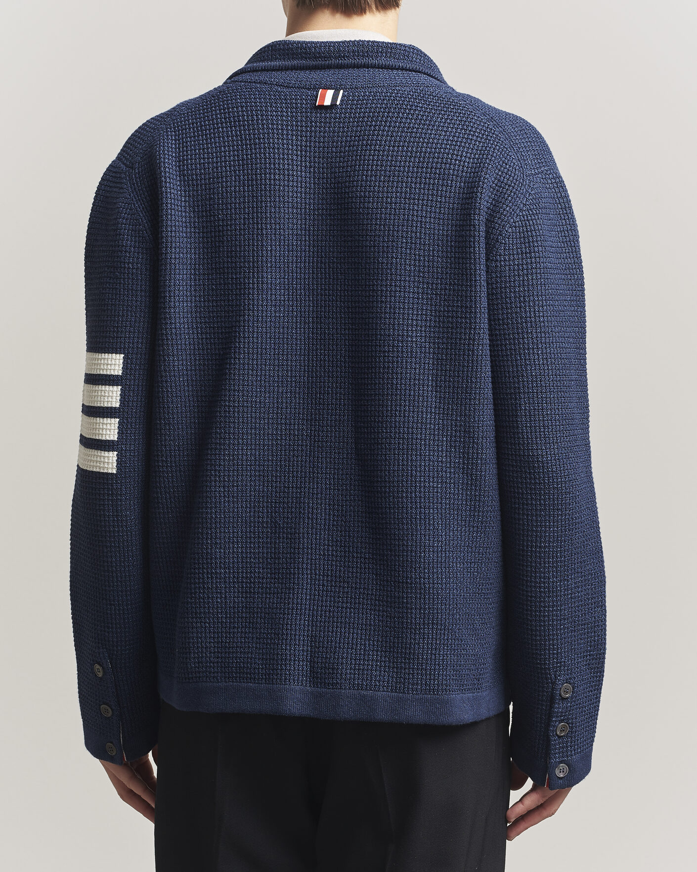 Thom Browne Textured 4 Bar Cardigan Jacket Navy at CareOfCarl.com
