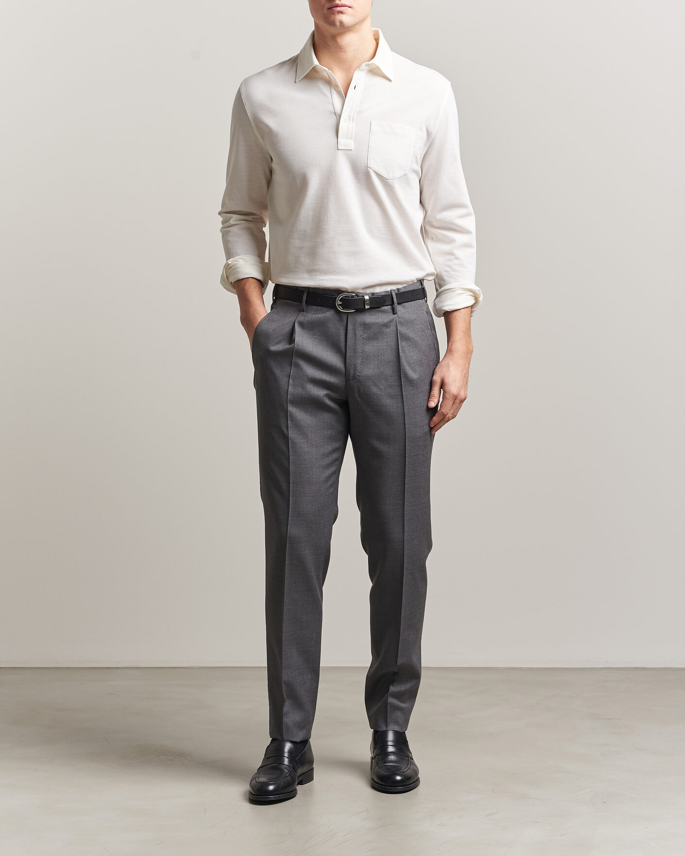 Men | Polo Shirts | Ralph Lauren Purple Label | Cotton/Cashmere Long Sleeve Polo Off White