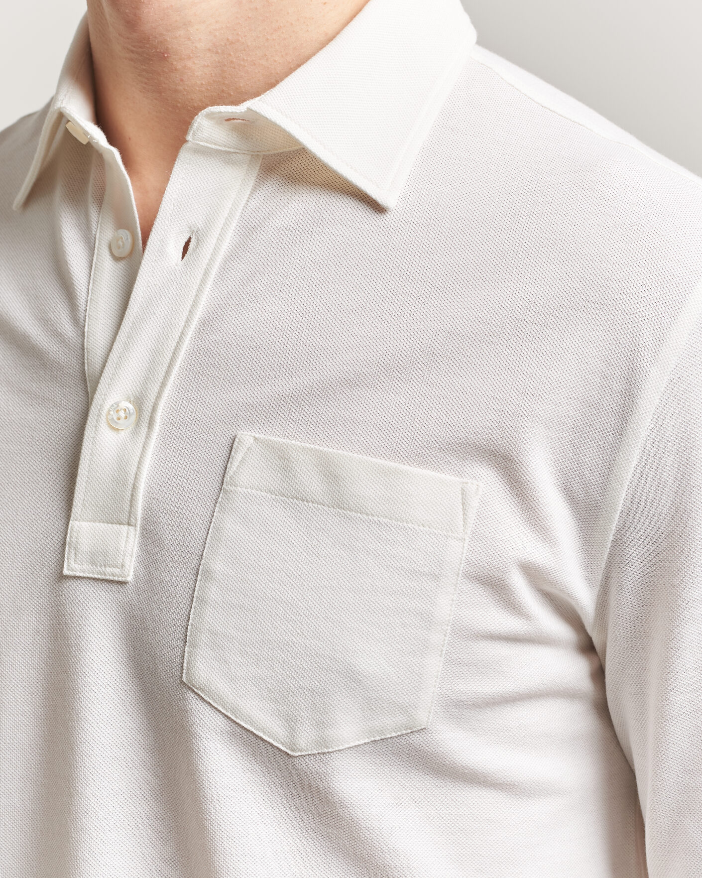 Men | Polo Shirts | Ralph Lauren Purple Label | Cotton/Cashmere Long Sleeve Polo Off White