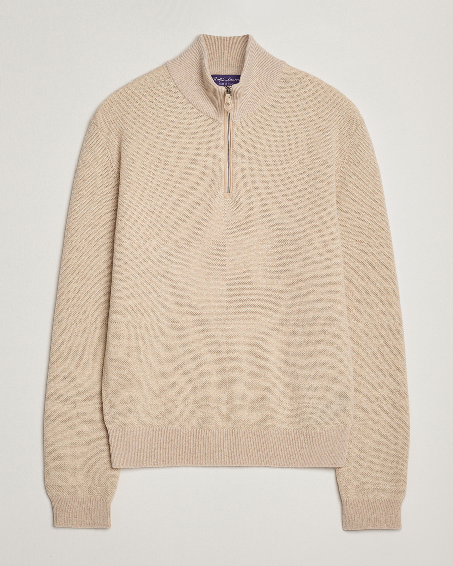 Men | Sweaters & Knitwear | Ralph Lauren Purple Label | Cashmere Birdseye Half Zip Beige