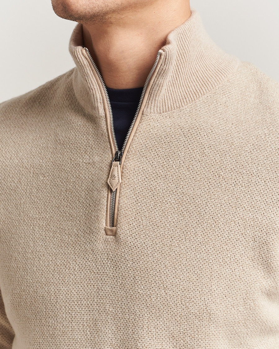 Men | Sweaters & Knitwear | Ralph Lauren Purple Label | Cashmere Birdseye Half Zip Beige