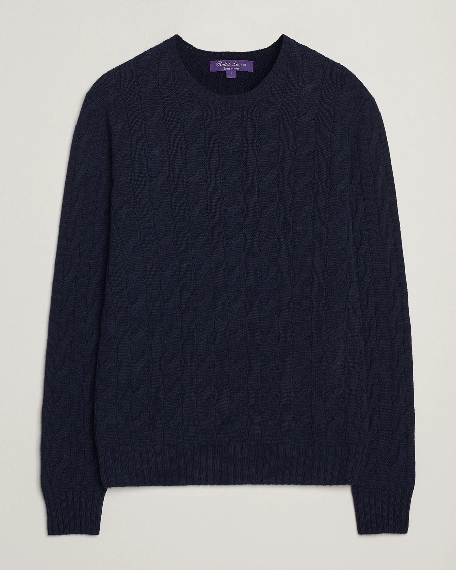Men | Sweaters & Knitwear | Ralph Lauren Purple Label | Cashmere Cable Sweater Chairman Navy