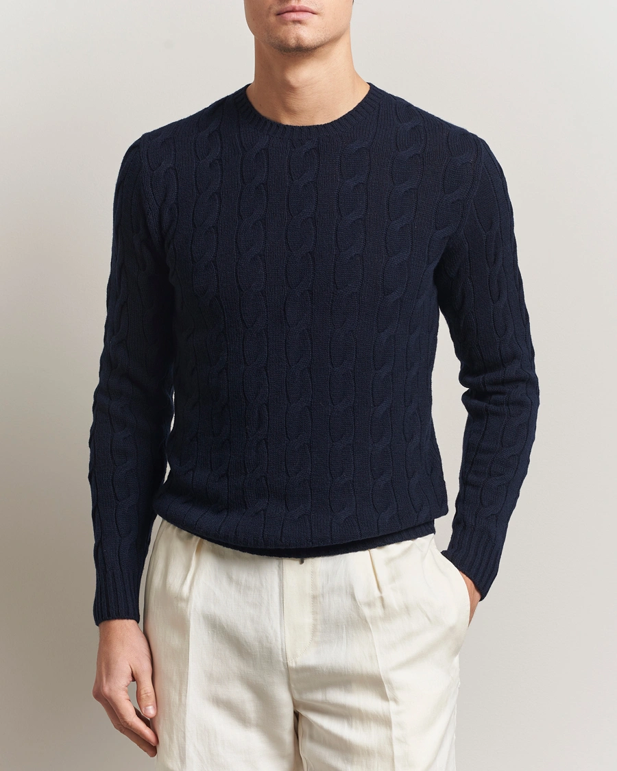 Men | Sweaters & Knitwear | Ralph Lauren Purple Label | Cashmere Cable Sweater Chairman Navy