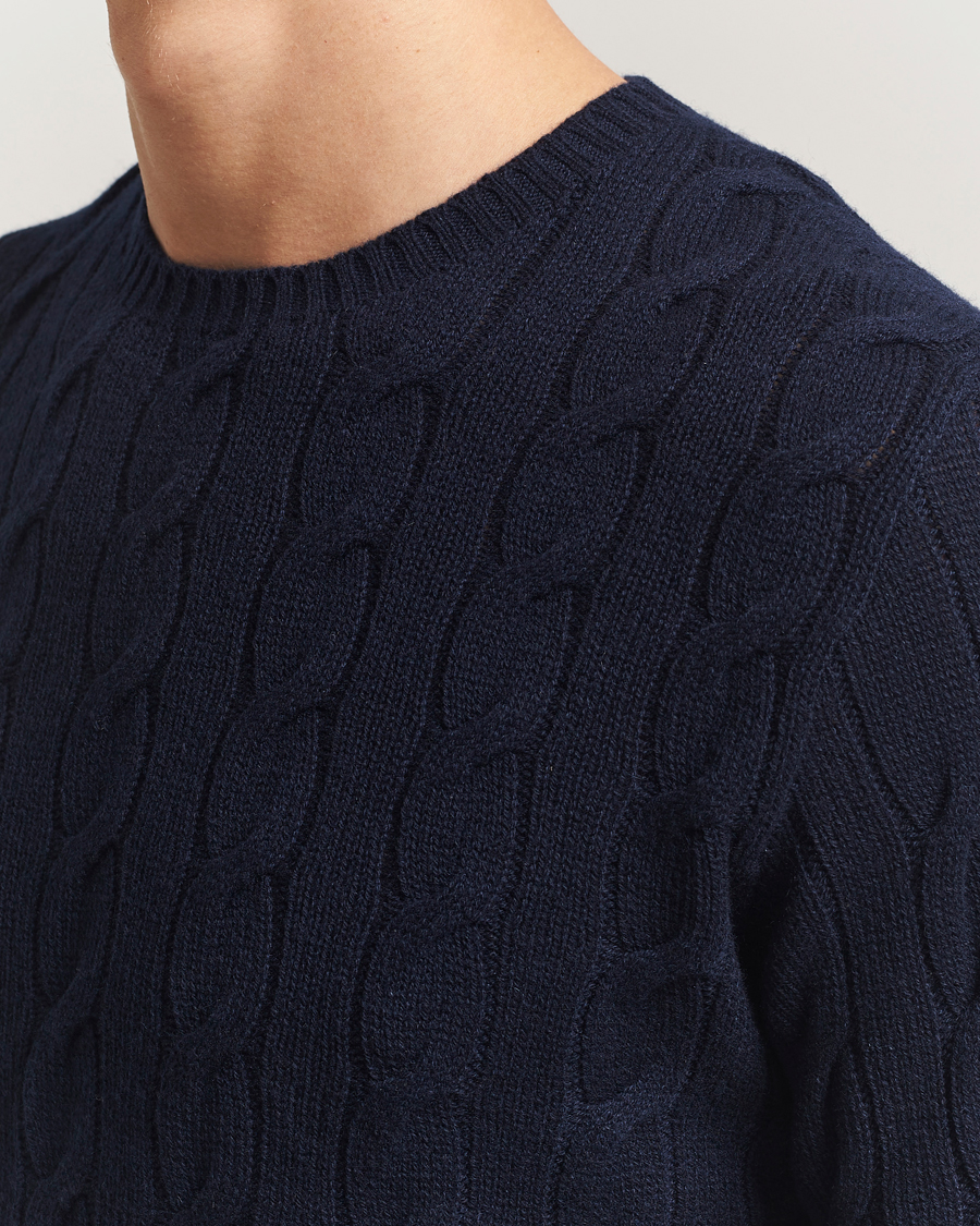 Men | Sweaters & Knitwear | Ralph Lauren Purple Label | Cashmere Cable Sweater Chairman Navy