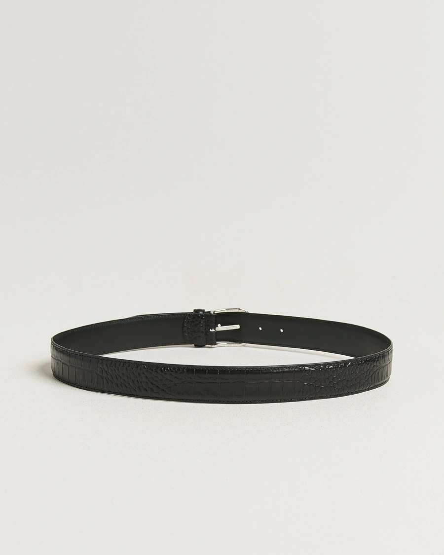 Men | Belts | Anderson's | Embossed 3,5cm Leather Belt Black