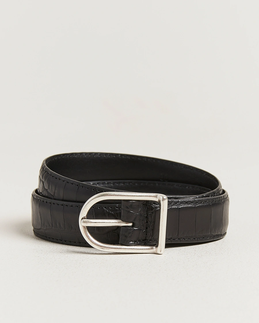 Men | Belts | Anderson's | Embossed 2,5cm Lether Belt Black