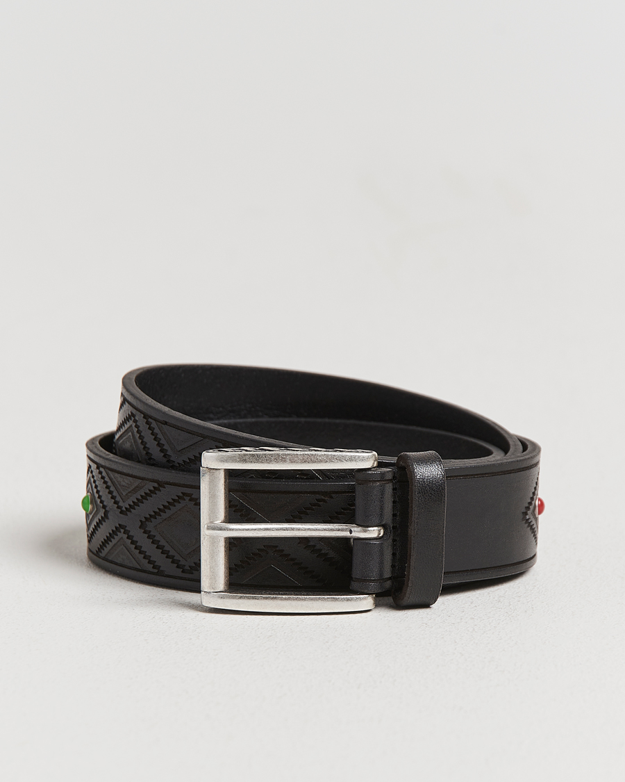 Men | Belts | Anderson's | Diamond Pattern Western 3,5cm Belt Black