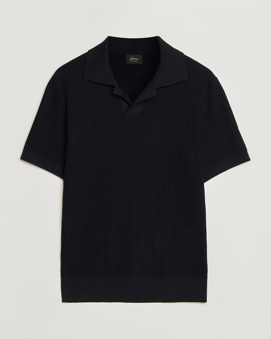 Men | Sweaters & Knitwear | Brioni | Knitted Rib Wool Polo Navy