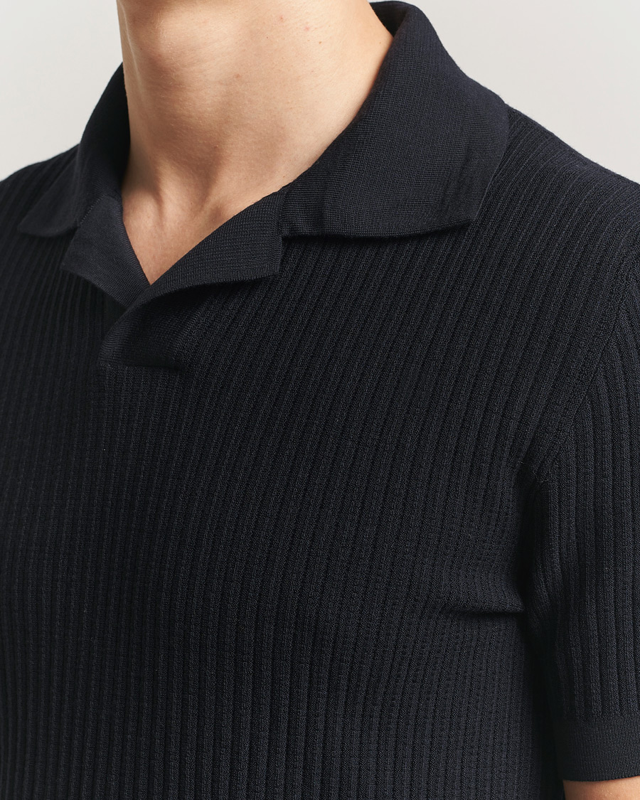Men | Sweaters & Knitwear | Brioni | Knitted Rib Wool Polo Navy
