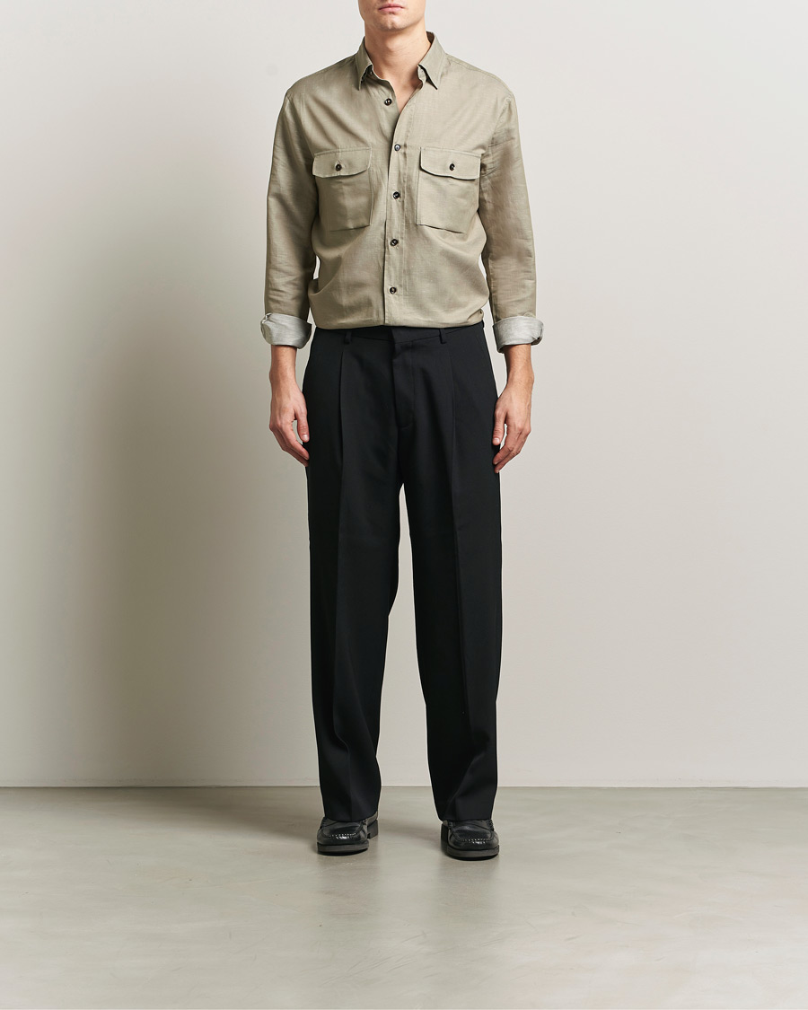 Men | Shirts | Brioni | Cotton/Linen Overshirt Olive