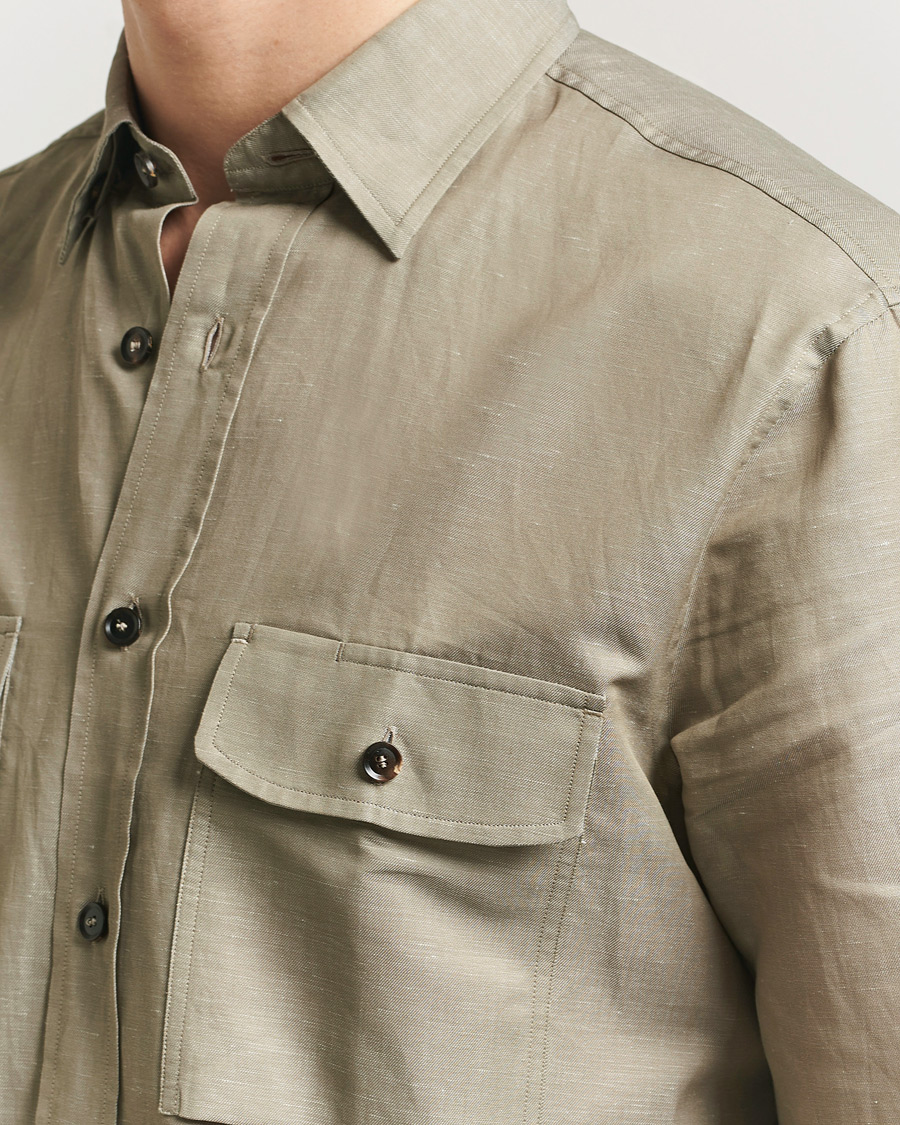 Men | Shirts | Brioni | Cotton/Linen Overshirt Olive