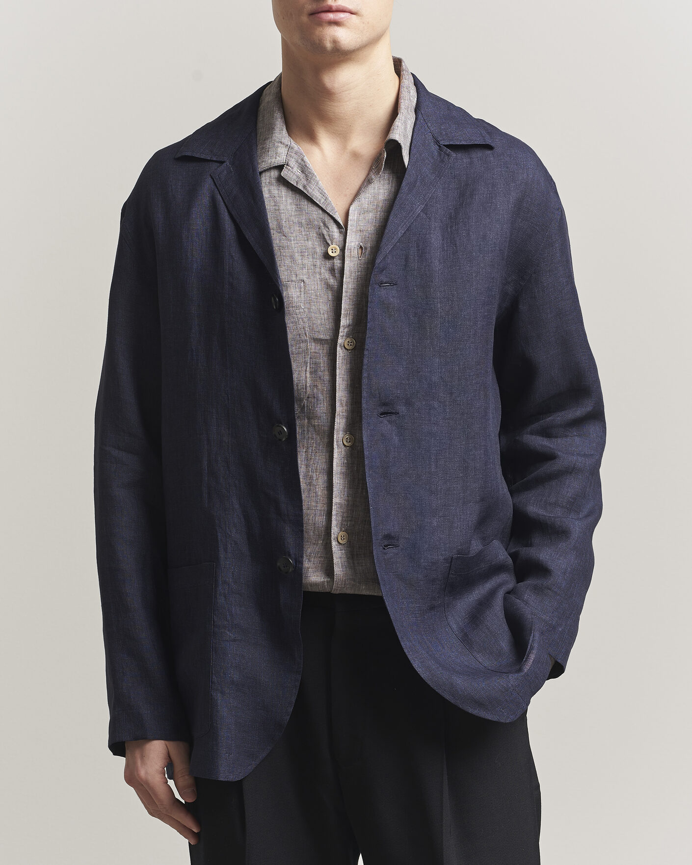 Men | Shirts | Brioni | Linen Shirt Blazer Navy
