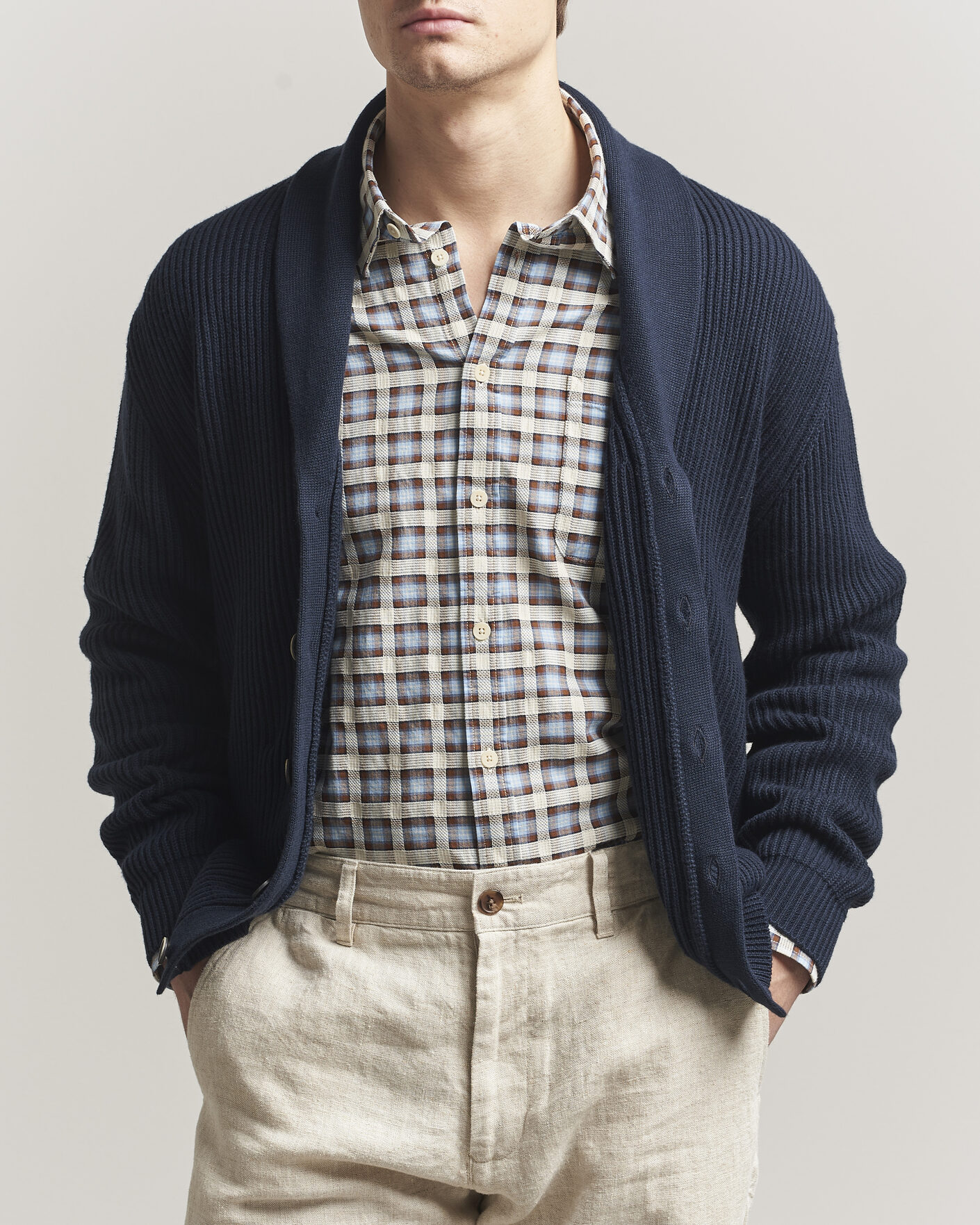 Men | Sweaters & Knitwear | Altea | Cotton/Cashmere Shawl Cardigan Navy