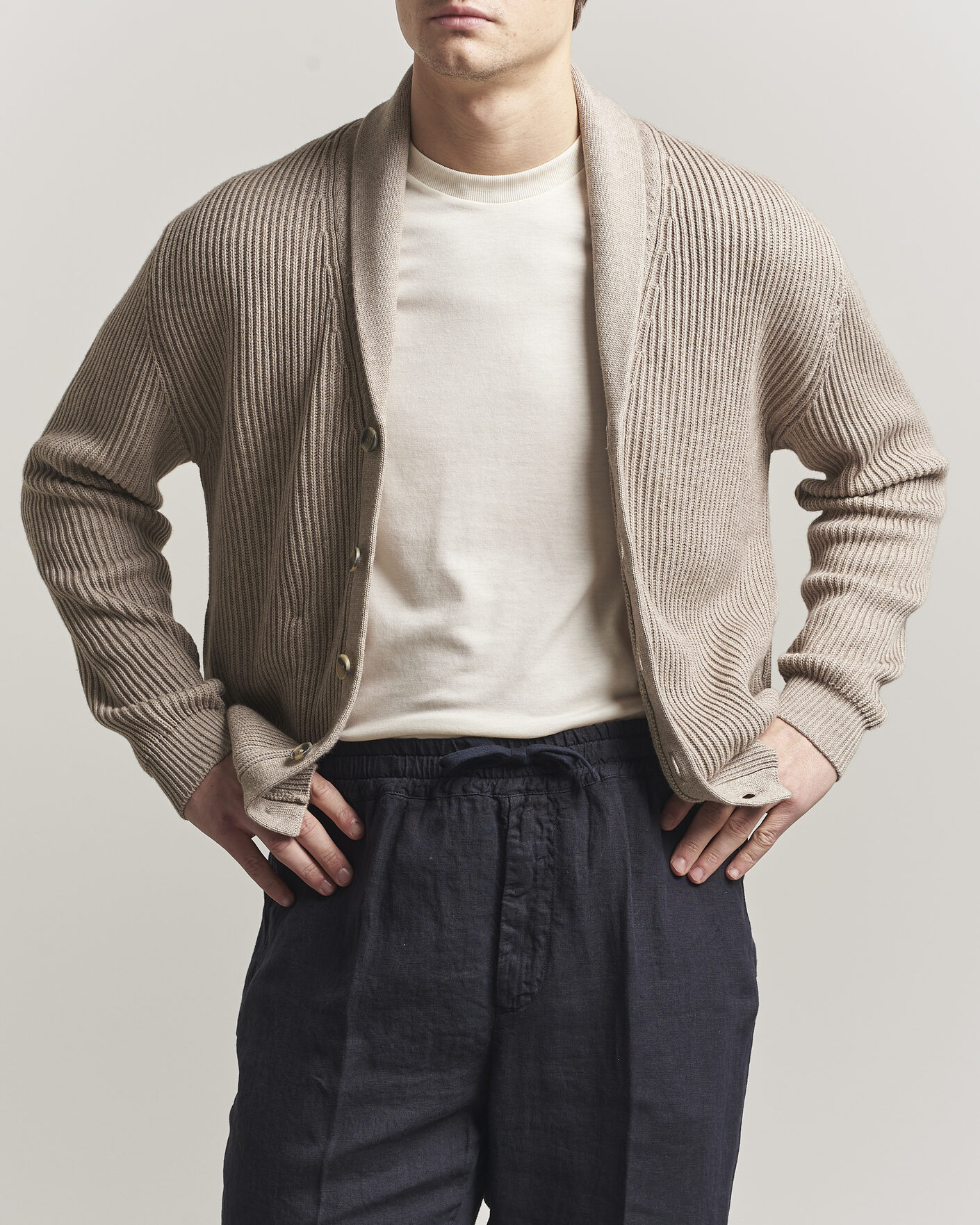 Men | Sweaters & Knitwear | Altea | Cotton/Cashmere Shawl Cardigan Taupe