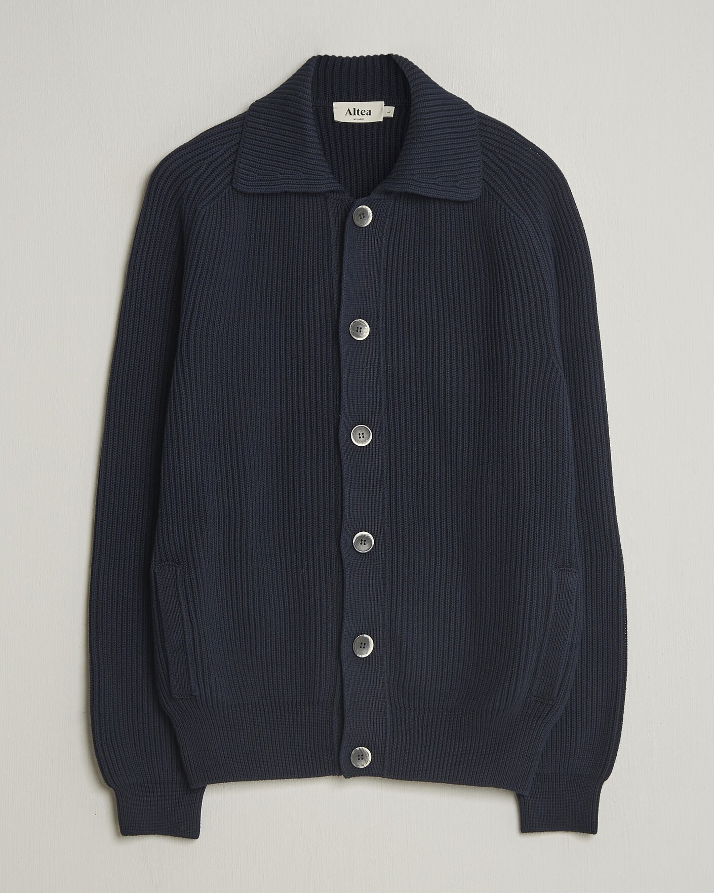 Men | Sweaters & Knitwear | Altea | Cotton Rib Cardigan Jacket Navy