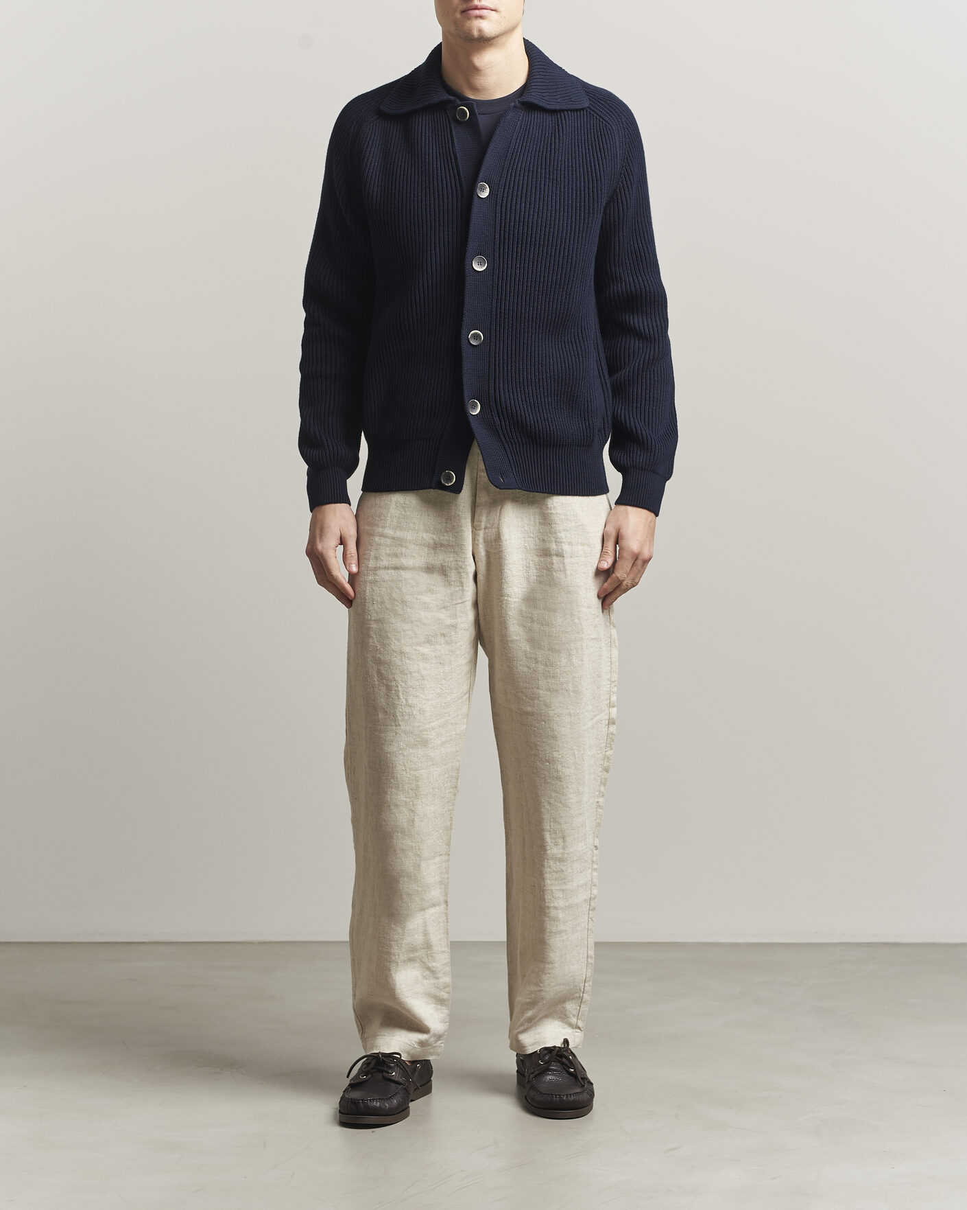 Men | Sweaters & Knitwear | Altea | Cotton Rib Cardigan Jacket Navy