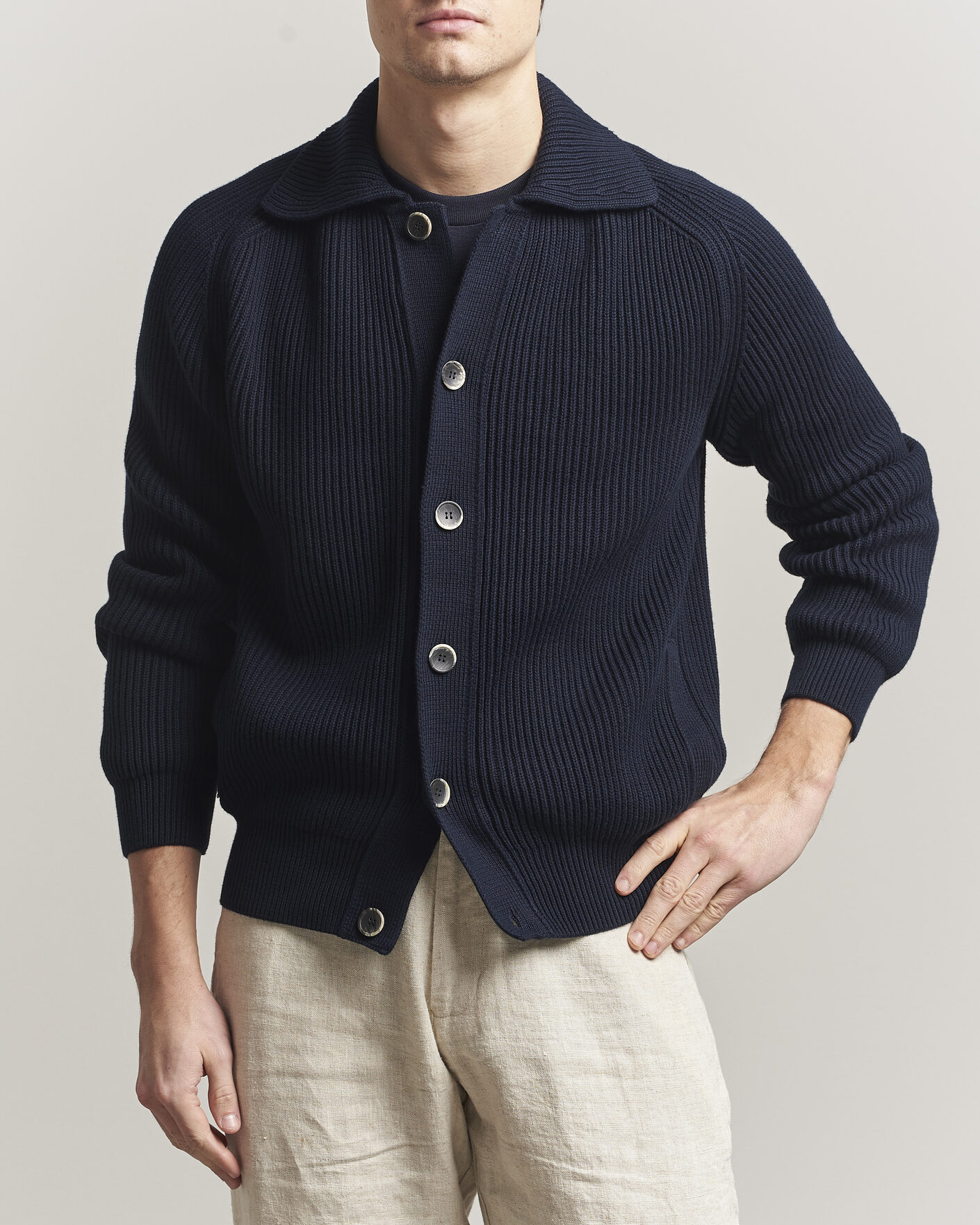 Men | Sweaters & Knitwear | Altea | Cotton Rib Cardigan Jacket Navy