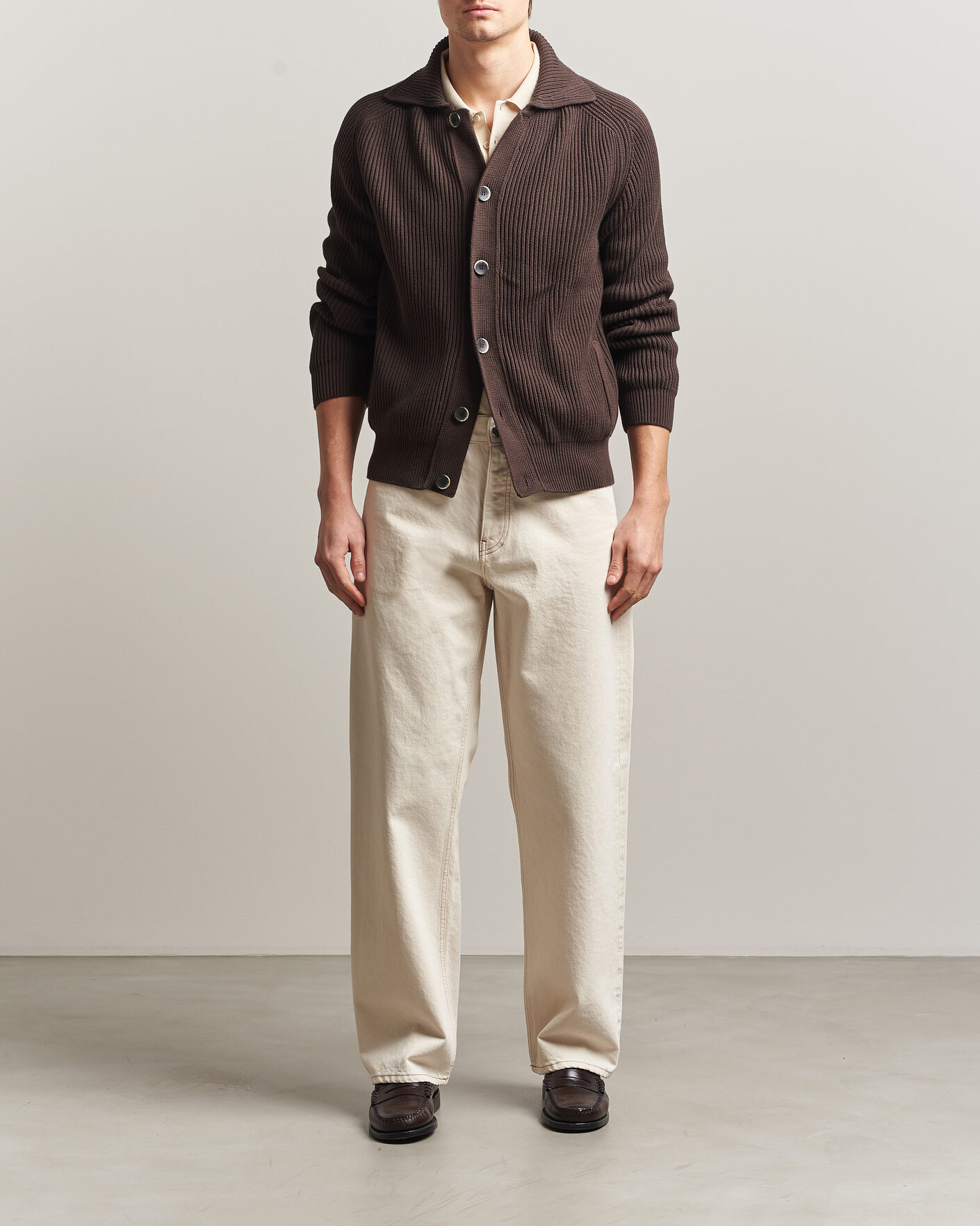 Men | Sweaters & Knitwear | Altea | Cotton Rib Cardigan Jacket Dark Brown