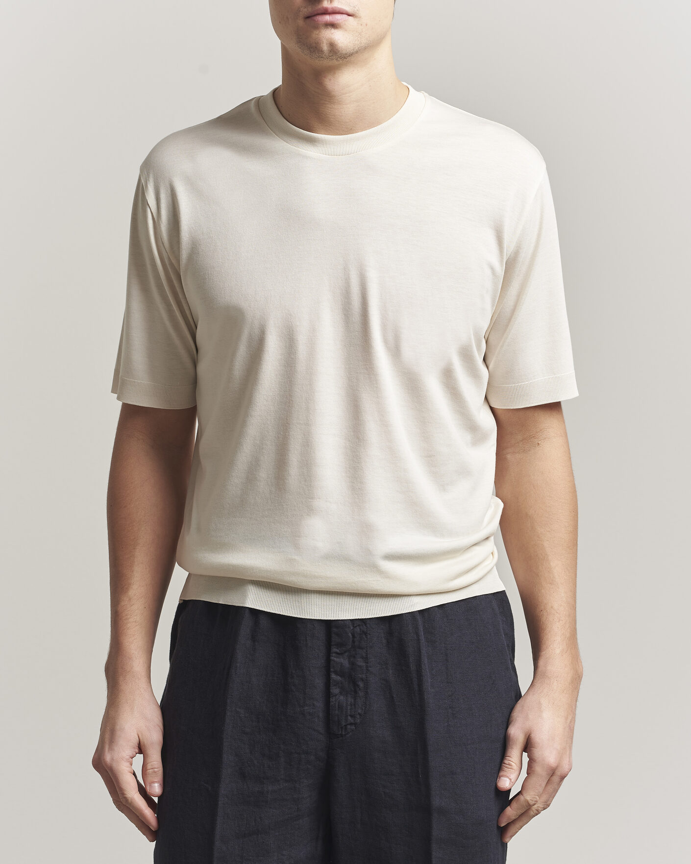 Men | T-Shirts | Altea | Cotton/Stretch Knitted T-Shirt Off White