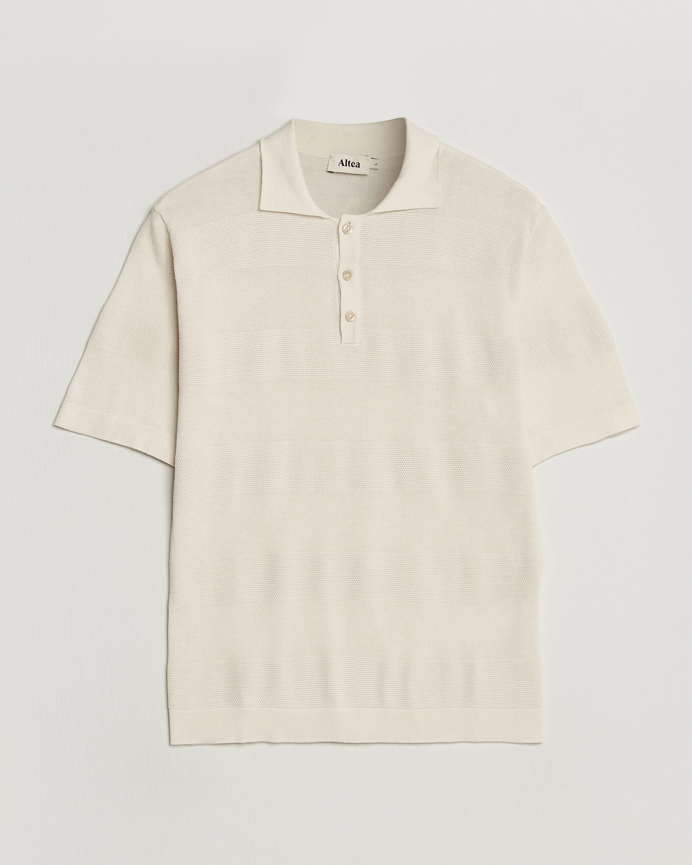 Men | Polo Shirts | Altea | Block Stripe Knitted Polo Off White