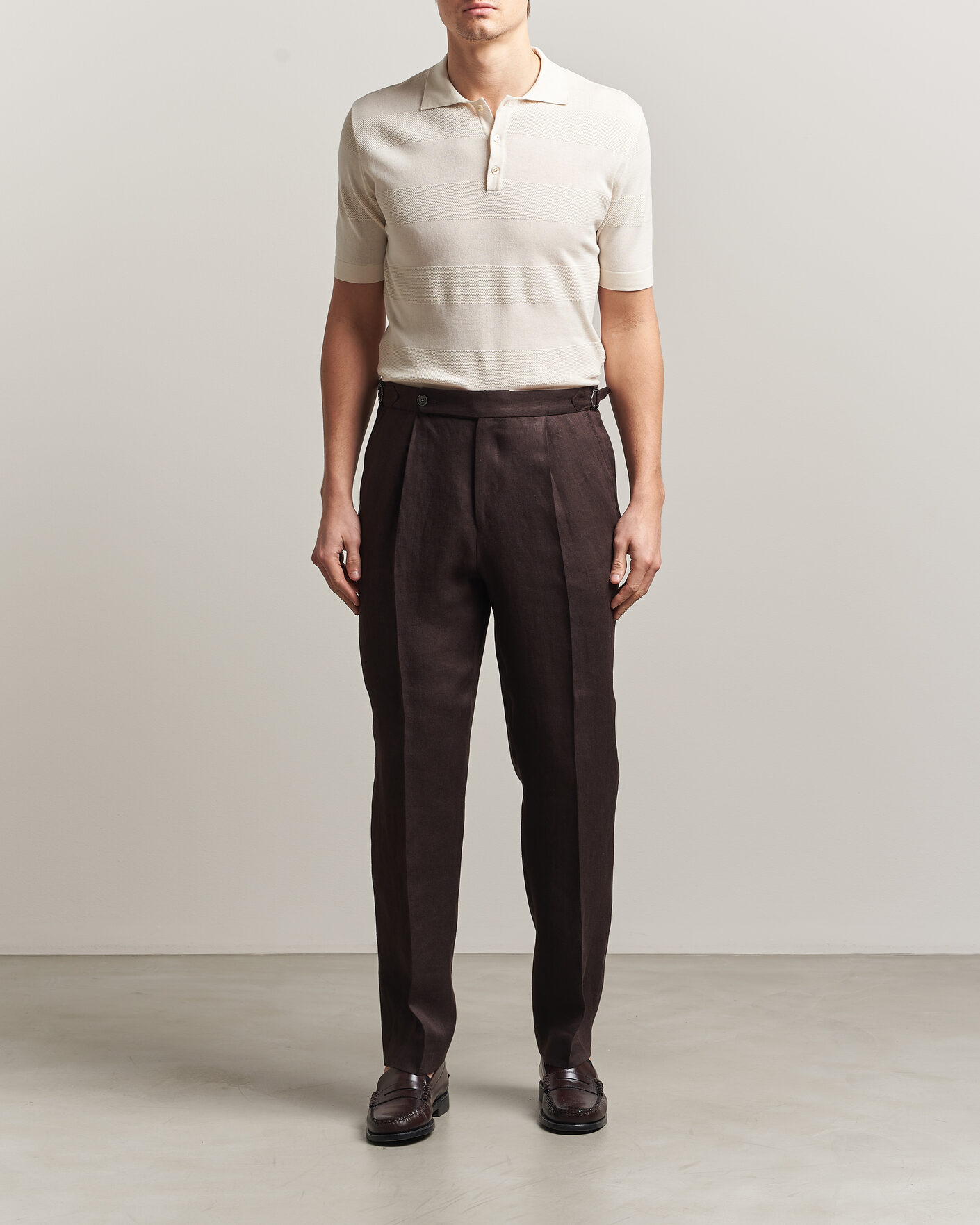 Men | Polo Shirts | Altea | Block Stripe Knitted Polo Off White