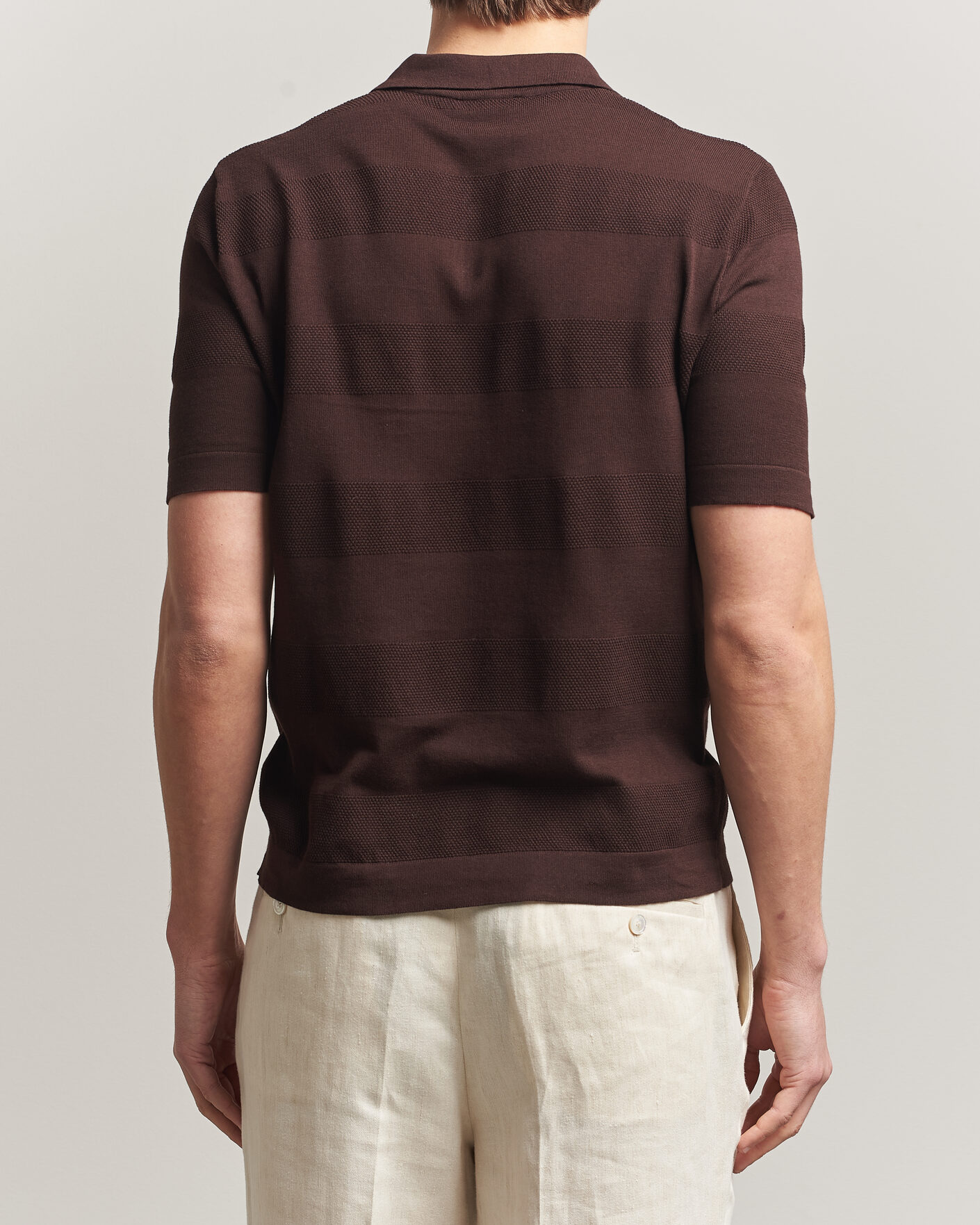 Men | Polo Shirts | Altea | Block Stripe Knitted Polo Dark Brown