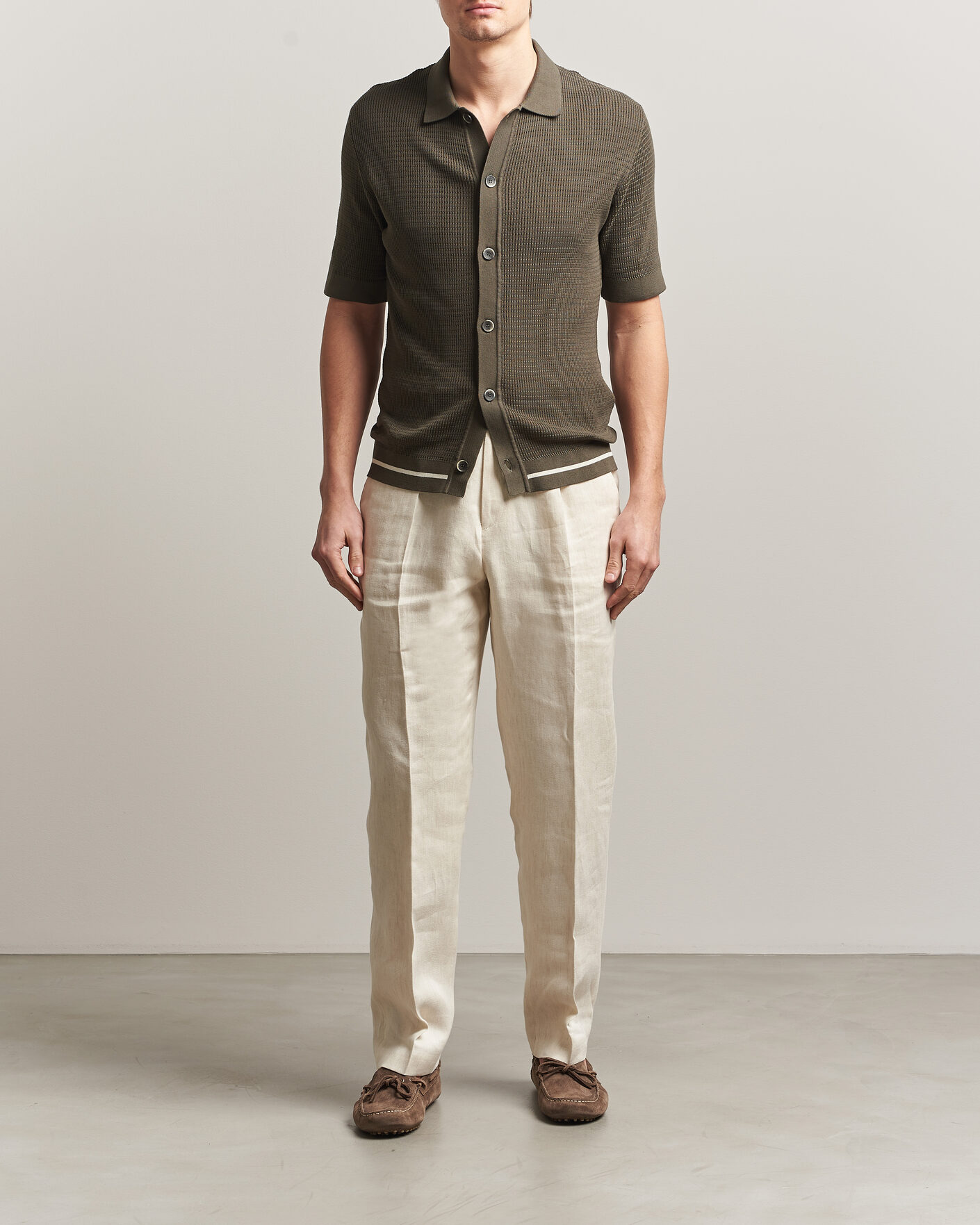 Men | Shirts | Altea | Bamboo Stitch Knitted Camp Shirt Dark Green