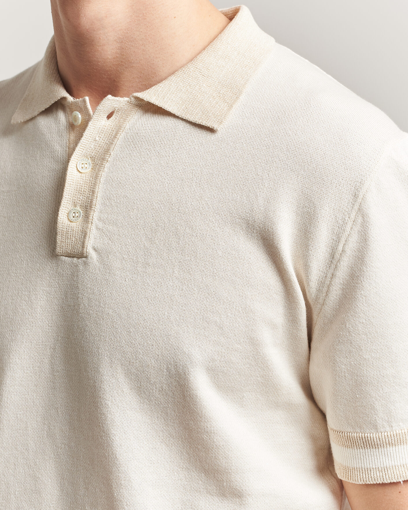 Men | Polo Shirts | Altea | Cotton/Linen Piquet Polo Off White