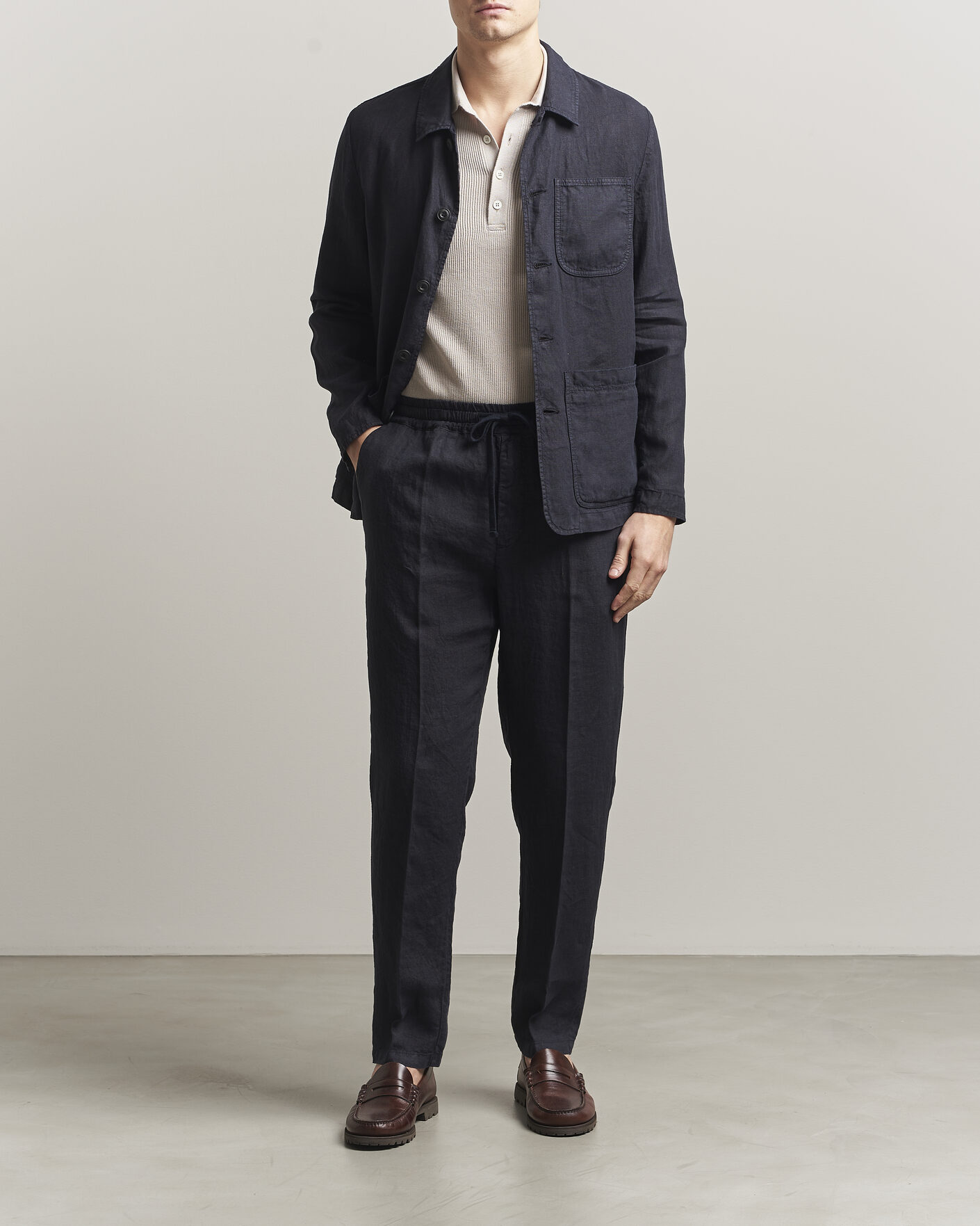 Altea Linen Chore Jacket Navy at CareOfCarl.com