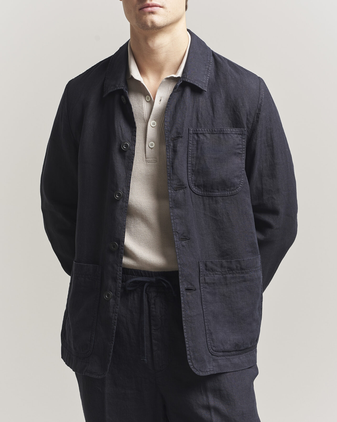 Altea Linen Chore Jacket Navy at CareOfCarl.com
